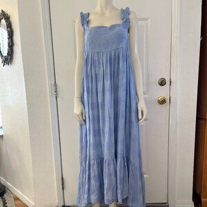Miou Muse Garmentory Woman's Blue Cotton Summer Beach-Cover-Up Maxi Dress Sz LR